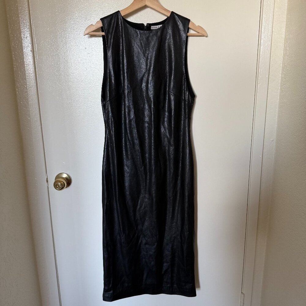 Alice + Olivia Delora Black Vegan Leather Sleeveless Midi Dress US 6​ - Picture 2 of 9